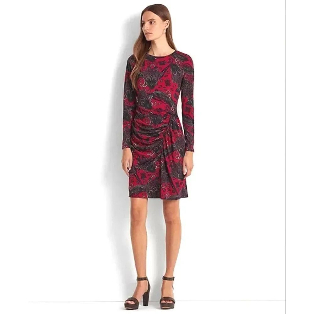 Lauren Ralph Lauren Red Paisley Jersey Dress Size 14